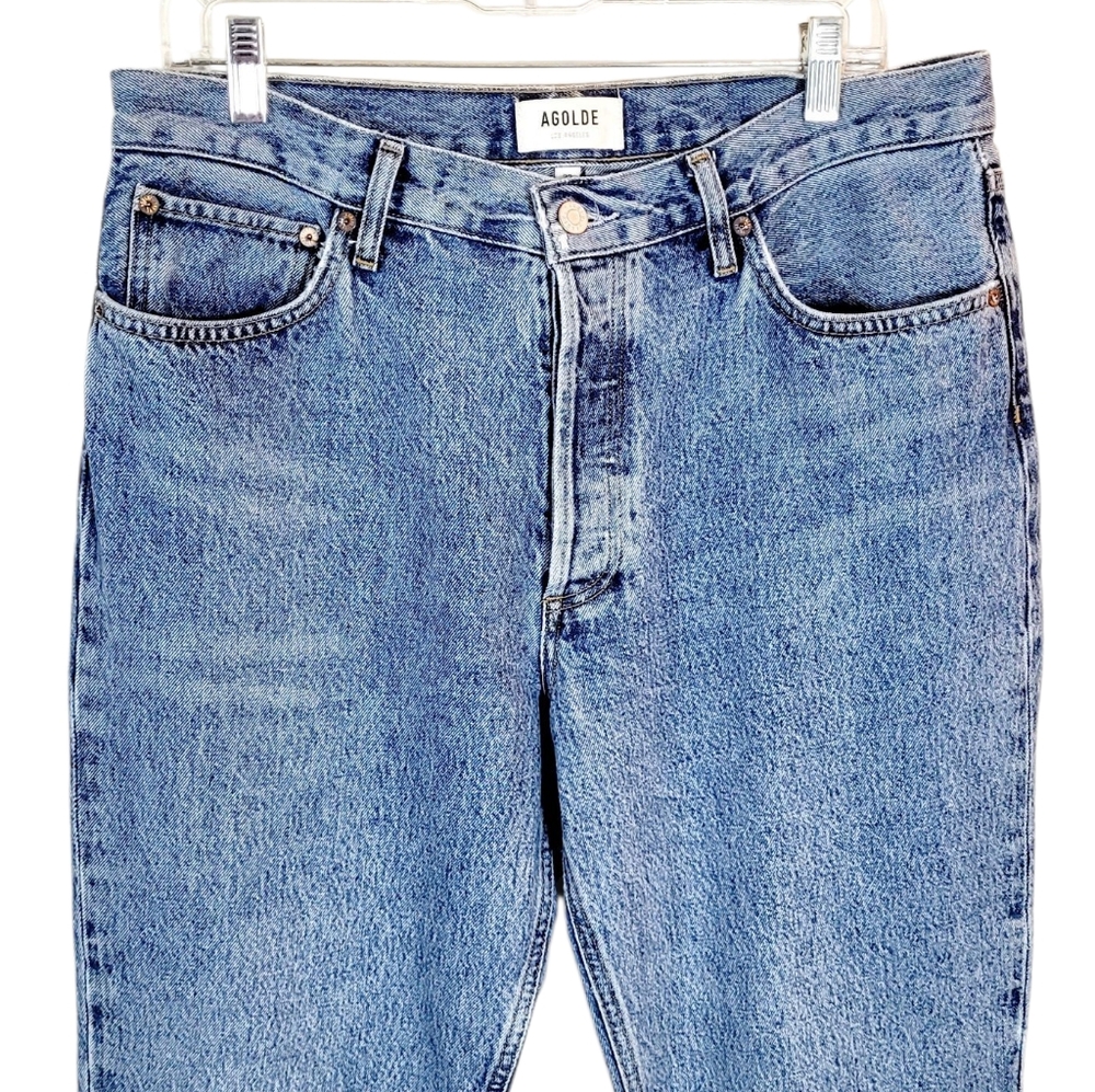 AGOLDE Relaxed Boot Bootcut Raw Hem Vintage Wash Button Fly Denim Jeans Size 30 - Picture 4 of 12